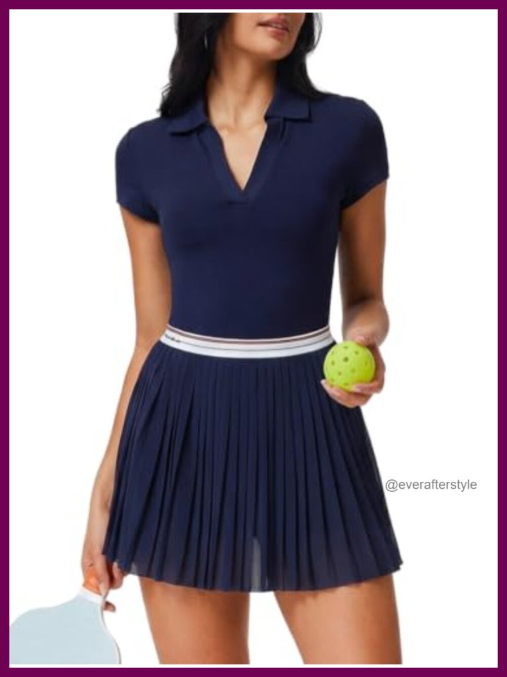 2 Piece Tennis Skort Set with V-Neck Top Pleated Skirt Built-in Shorts
